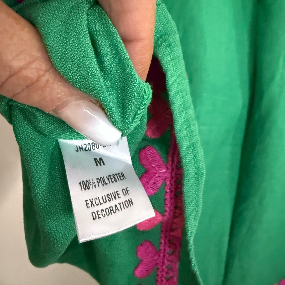 THML Embroidered Flutter-Sleeve Top in Green & Pink in size medium - Picture 7 of 10